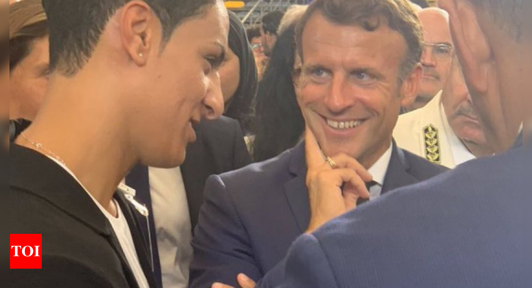 After row over kissing sports minister, Macron viral for old photo with Imane Khelif – Times of India