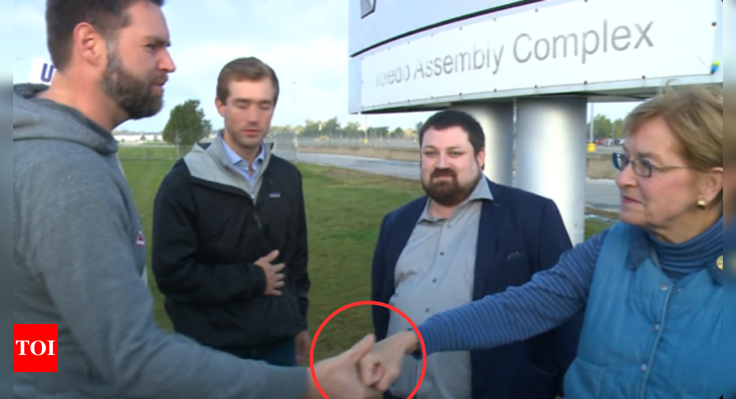 JD Vance's awkward fist bump: Watch Rep. Kaptur and Senator's unforgettable picket line moment - Times of India