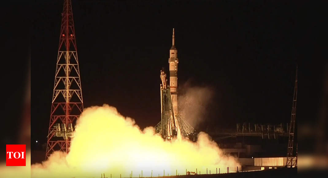 Soyuz spacecraft carrying two Russians and an American launches for ISS