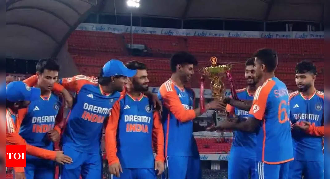 Captain Suryakumar Yadav hands winning trophy to Mayank Yadav, Gautam Gambhir reacts | Cricket News - Times of India