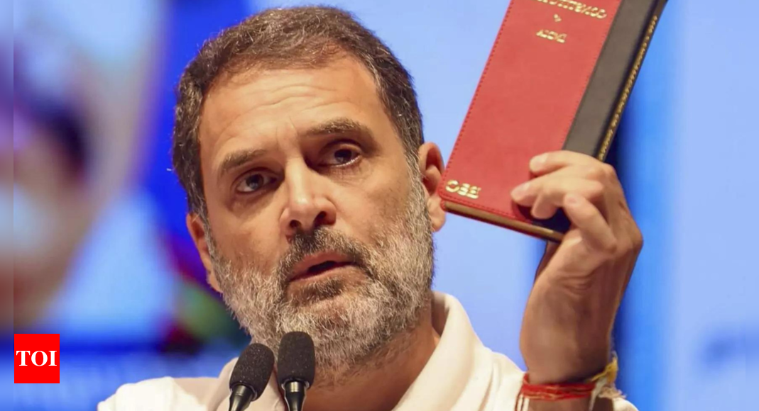 BJP, Congress trade barbs over ‘red’ Constitution carried by Rahul Gandhi | India News