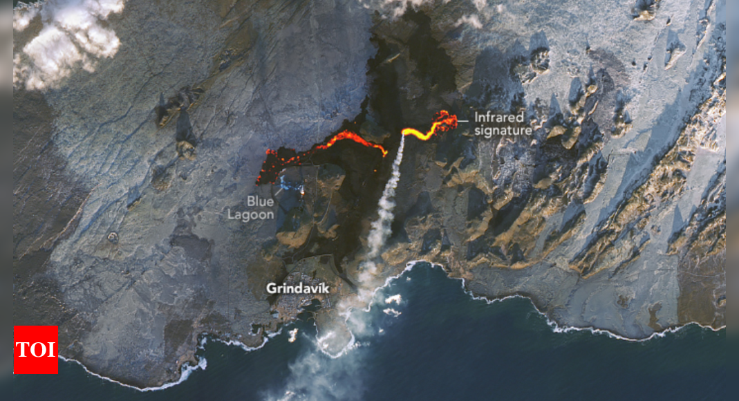 Nasa shares satellite image of red-hot lava flow near Iceland’s Blue Lagoon